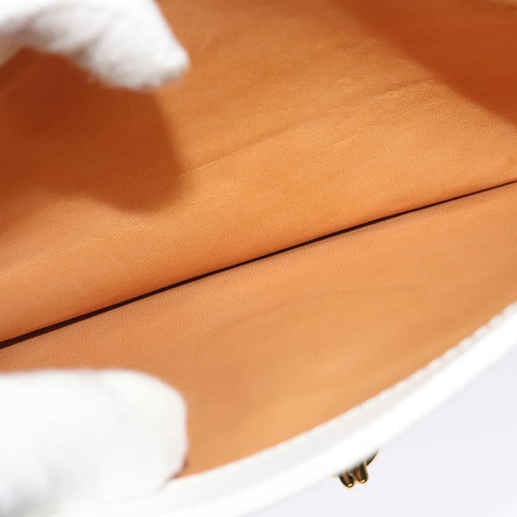 GUCCI Shoulder Bag Leather White Gold Auth hk2861