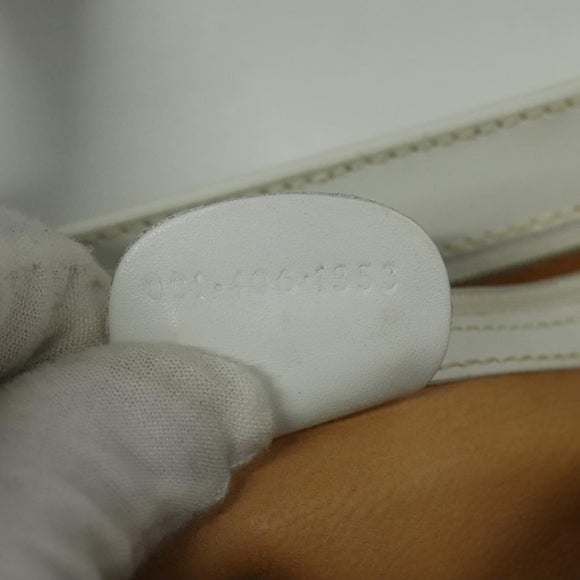 GUCCI Shoulder Bag Leather White Gold Auth hk2861