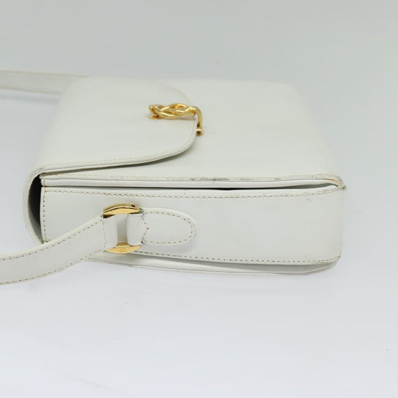 GUCCI Shoulder Bag Leather White Gold Auth hk2861