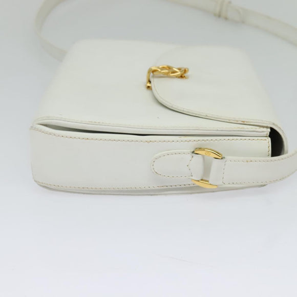 GUCCI Shoulder Bag Leather White Gold Auth hk2861
