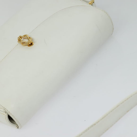 GUCCI Shoulder Bag Leather White Gold Auth hk2861