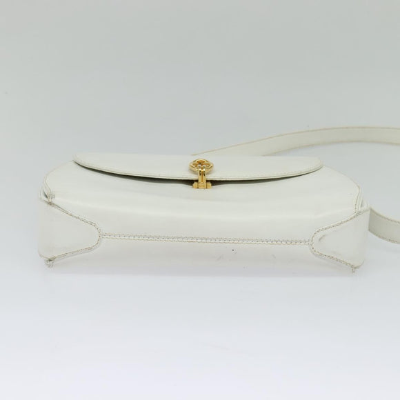 GUCCI Shoulder Bag Leather White Gold Auth hk2861
