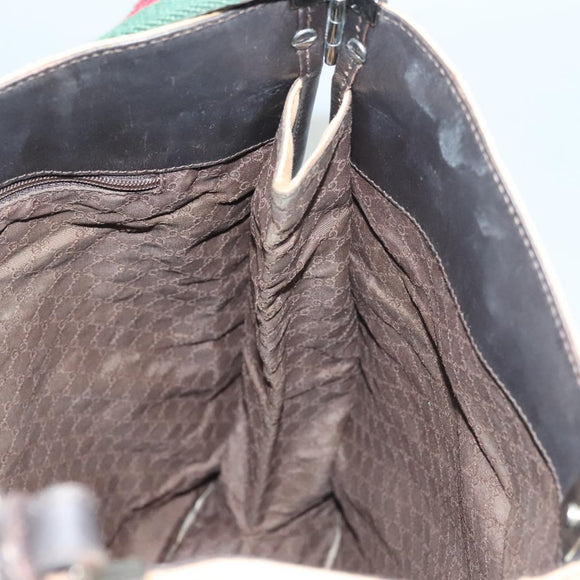 GUCCI Web Sherry Line Shoulder Bag Canvas Beige Silver Red 001 4306 Auth hk2865