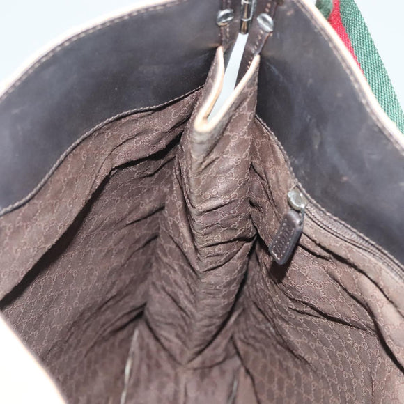 GUCCI Web Sherry Line Shoulder Bag Canvas Beige Silver Red 001 4306 Auth hk2865