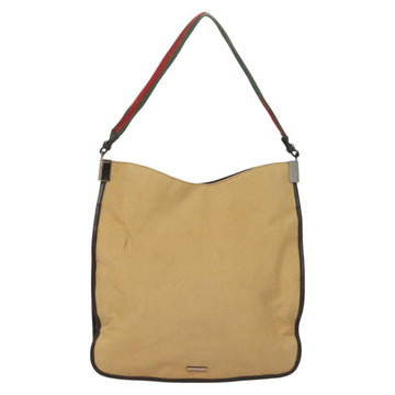 GUCCI Web Sherry Line Shoulder Bag Canvas Beige Silver Red 001 4306 Auth hk2865 - 0