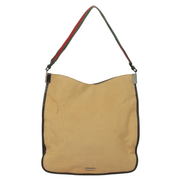 GUCCI Web Sherry Line Shoulder Bag Canvas Beige Silver Red 001 4306 Auth hk2865