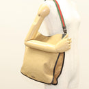 GUCCI Web Sherry Line Shoulder Bag Canvas Beige Silver Red 001 4306 Auth hk2865-22