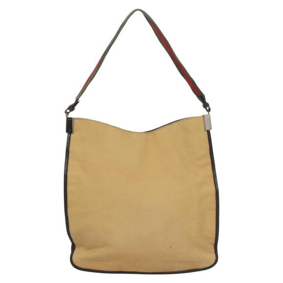 GUCCI Web Sherry Line Shoulder Bag Canvas Beige Silver Red 001 4306 Auth hk2865