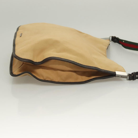 GUCCI Web Sherry Line Shoulder Bag Canvas Beige Silver Red 001 4306 Auth hk2865