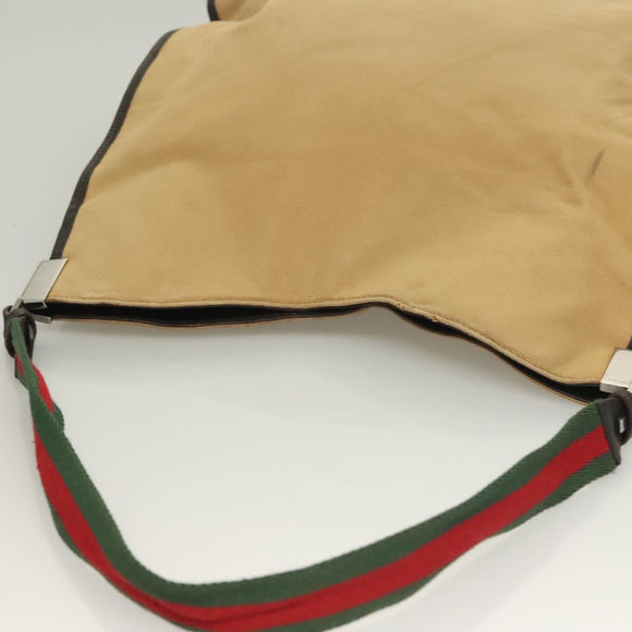 GUCCI Web Sherry Line Shoulder Bag Canvas Beige Silver Red 001 4306 Auth hk2865