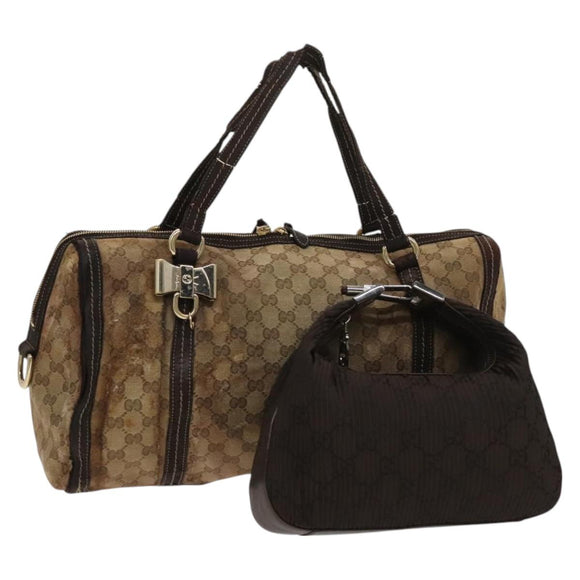 GUCCI GG Canvas Crystal Schoudertas 2 Set Beige Bruin Auth hk2866