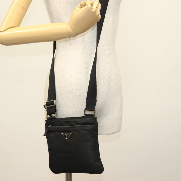 PRADA Shoulder Bag Nylon Black Silver Auth hk2903
