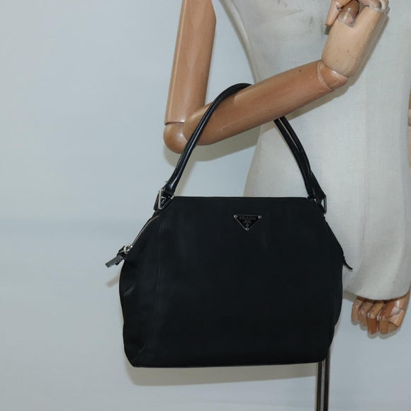 PRADA Tote Bag Nylon Black Silver Auth hk2904