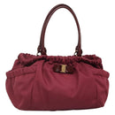 Salvatore Ferragamo Vala Tote Bag Nylon Bordeaux Gold Auth hk2907-1