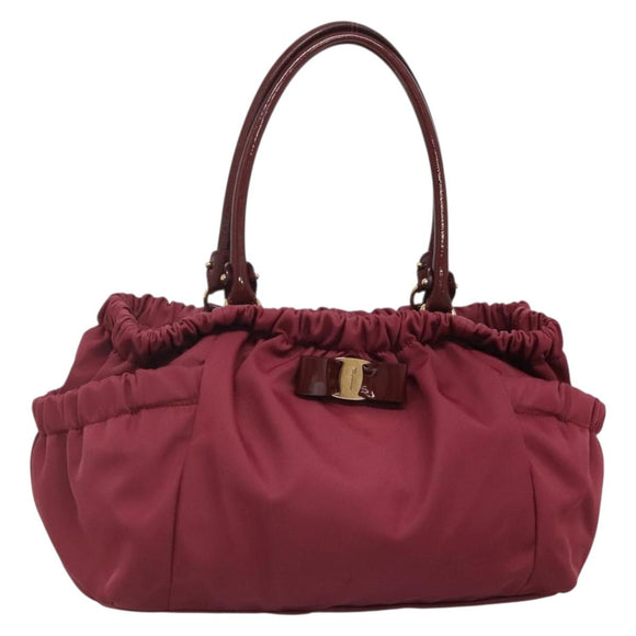 Salvatore Ferragamo Vala Tote Bag Nylon Bordeaux Gold Auth hk2907