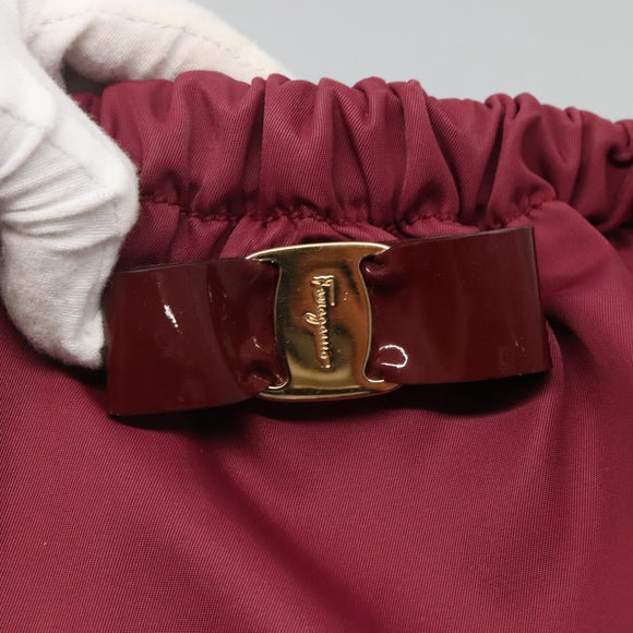 Salvatore Ferragamo Vala Tote Bag Nylon Bordeaux Gold Auth hk2907