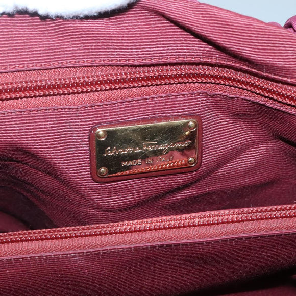 Salvatore Ferragamo Vala Tote Bag Nylon Bordeaux Gold Auth hk2907
