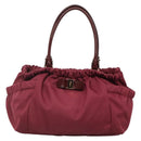 Salvatore Ferragamo Vala Tote Bag Nylon Bordeaux Gold Auth hk2907-13