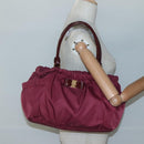 Salvatore Ferragamo Vala Tote Bag Nylon Bordeaux Gold Auth hk2907-26