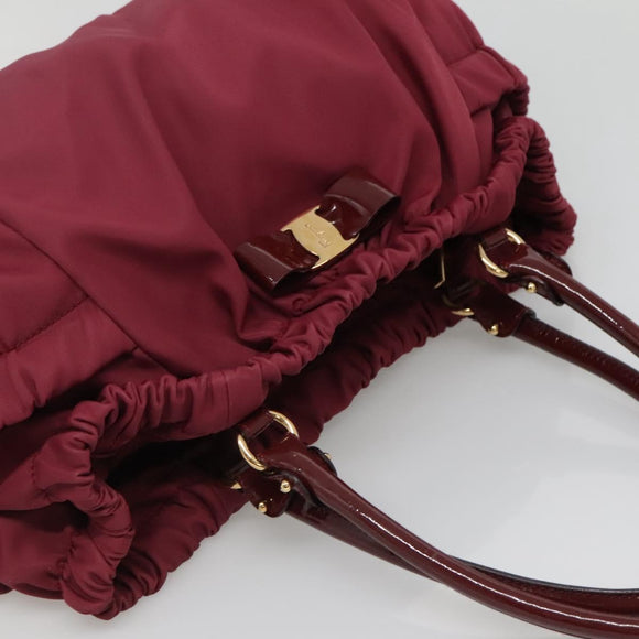 Salvatore Ferragamo Vala Tote Bag Nylon Bordeaux Gold Auth hk2907