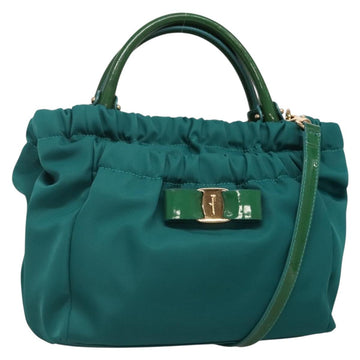 Salvatore Ferragamo Vala Tote Bag Nylon 2way Green Gold Auth hk2908
