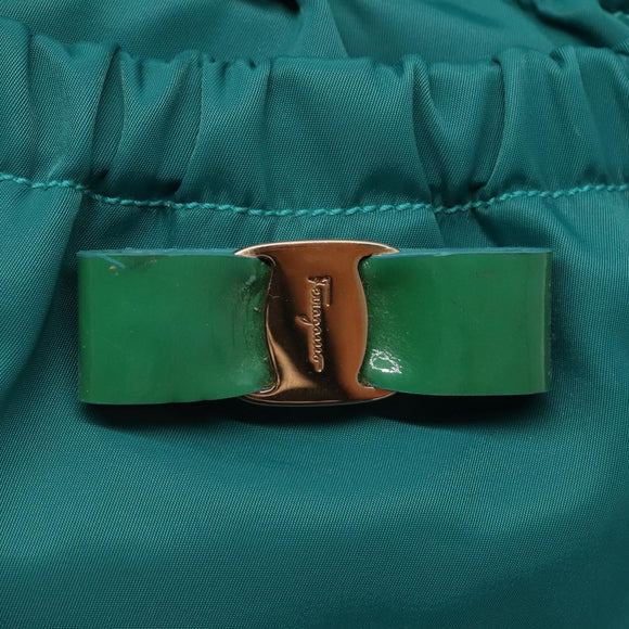 Salvatore Ferragamo Vala Tote Bag Nylon 2way Green Gold Auth hk2908