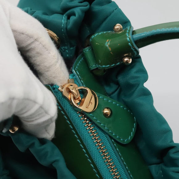 Salvatore Ferragamo Vala Tote Bag Nylon 2way Green Gold Auth hk2908