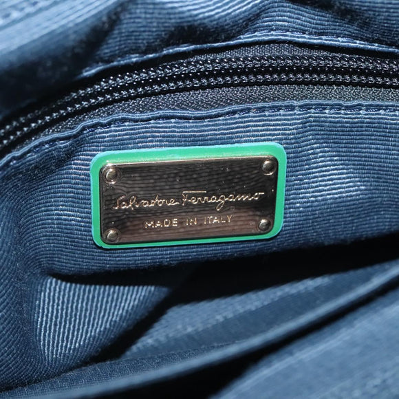 Salvatore Ferragamo Vala Tote Bag Nylon 2way Green Gold Auth hk2908