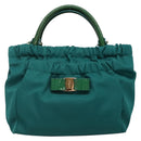 Salvatore Ferragamo Vala Tote Bag Nylon 2way Green Gold Auth hk2908-13