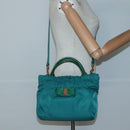 Salvatore Ferragamo Vala Tote Bag Nylon 2way Green Gold Auth hk2908-27