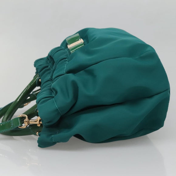 Salvatore Ferragamo Vala Tote Bag Nylon 2way Green Gold Auth hk2908