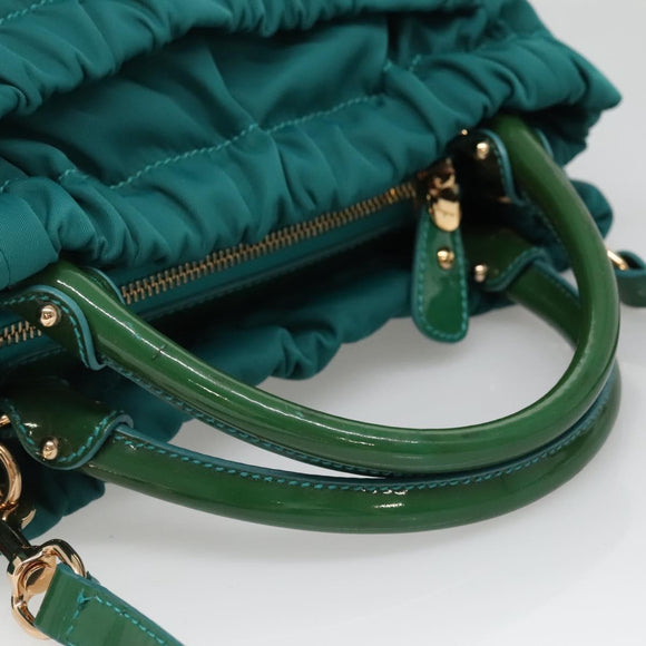 Salvatore Ferragamo Vala Tote Bag Nylon 2way Green Gold Auth hk2908