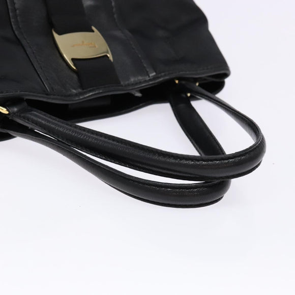 Salvatore Ferragamo Vala Tote Bag Nylon Black Gold Auth hk2909