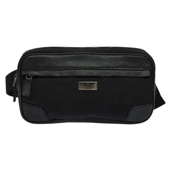 GUCCI GG Canvas Guccissima Waist Bag Leather Nylon Black 162417 Auth hk2912