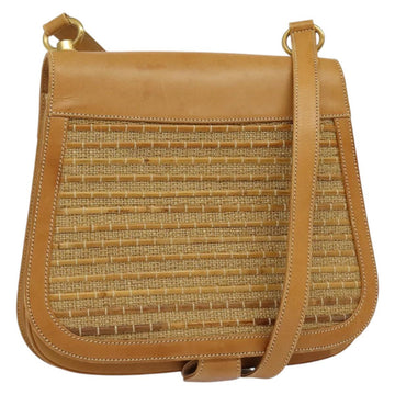 GUCCI Shoulder Bag Leather Beige Gold Auth hk2913