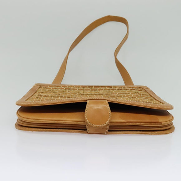 GUCCI Shoulder Bag Leather Beige Gold Auth hk2913