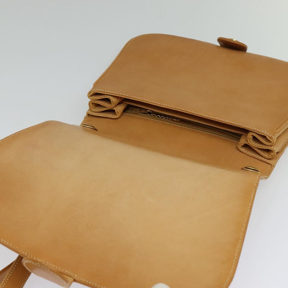 GUCCI Shoulder Bag Leather Beige Gold Auth hk2913