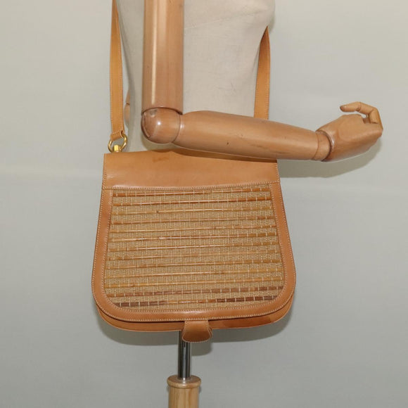 GUCCI Shoulder Bag Leather Beige Gold Auth hk2913