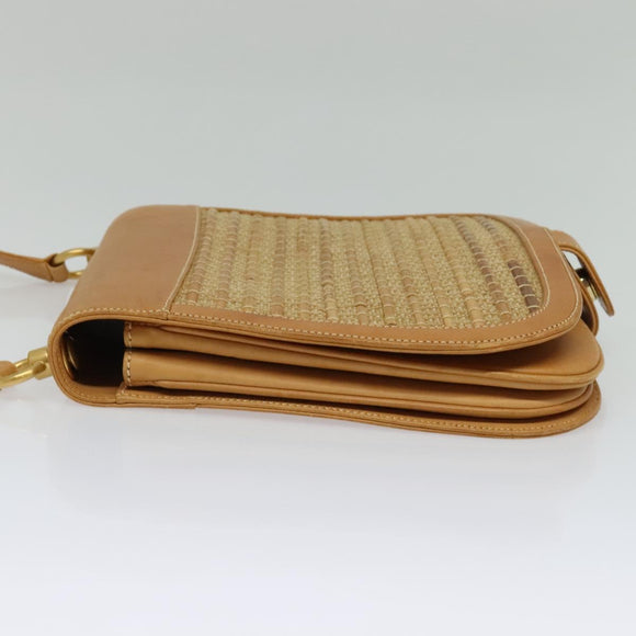 GUCCI Shoulder Bag Leather Beige Gold Auth hk2913