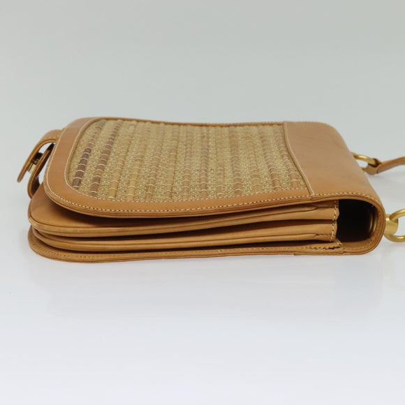 GUCCI Shoulder Bag Leather Beige Gold Auth hk2913