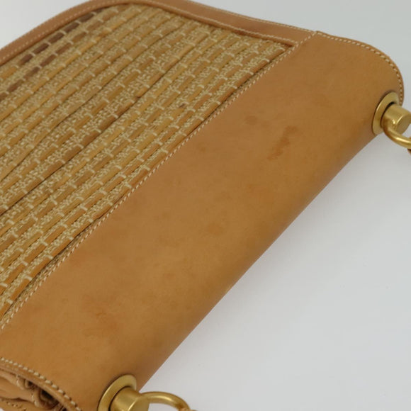 GUCCI Shoulder Bag Leather Beige Gold Auth hk2913