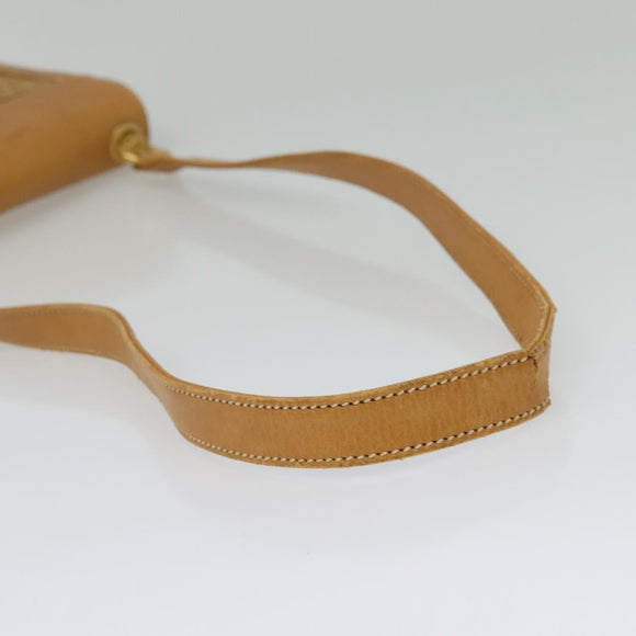 GUCCI Shoulder Bag Leather Beige Gold Auth hk2913