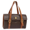 CELINE Macadam Canvas Hand Bag PVC Leather Brown Gold Auth hk2916-1