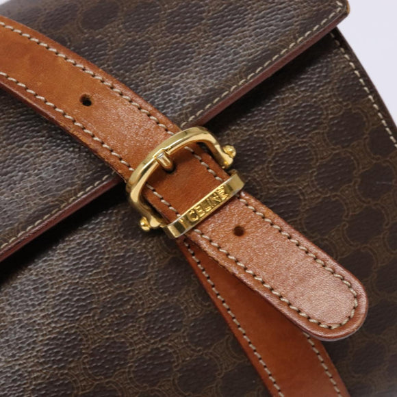 CELINE Macadam Canvas Hand Bag PVC Leather Brown Gold Auth hk2916