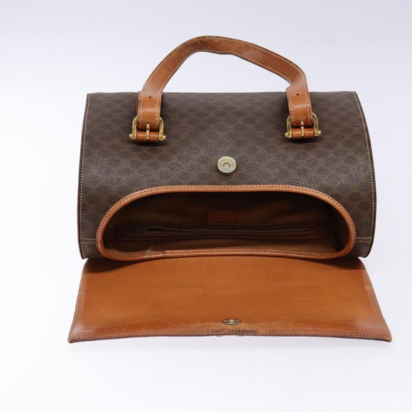 CELINE Macadam Canvas Hand Bag PVC Leather Brown Gold Auth hk2916