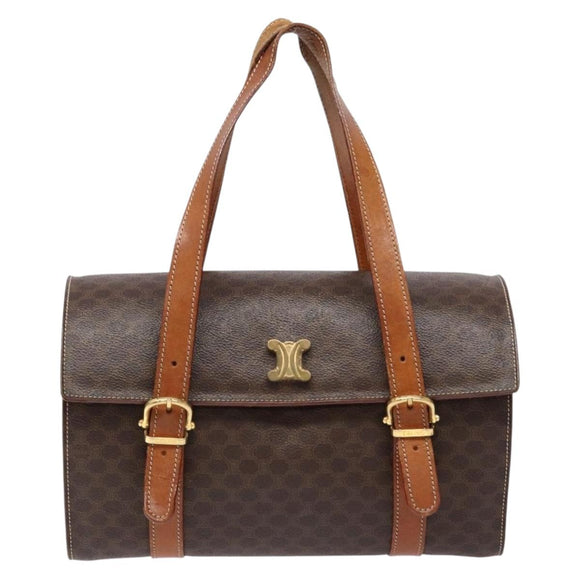 CELINE Macadam Canvas Hand Bag PVC Leather Brown Gold Auth hk2916