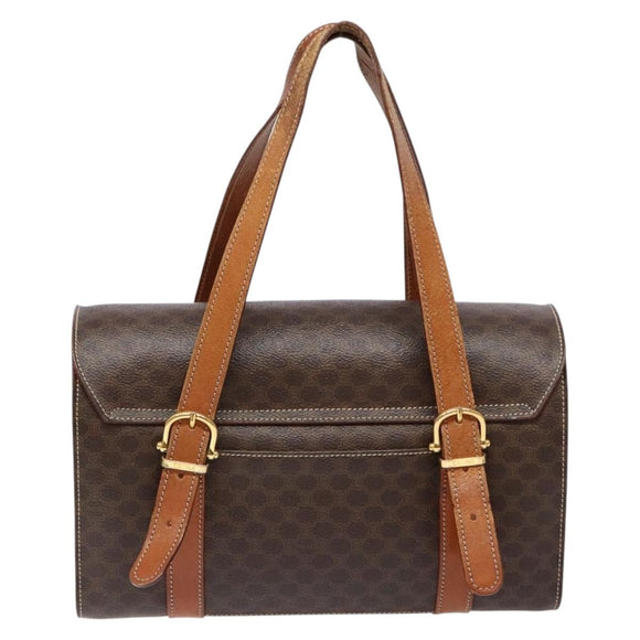 CELINE Macadam Canvas Hand Bag PVC Leather Brown Gold Auth hk2916