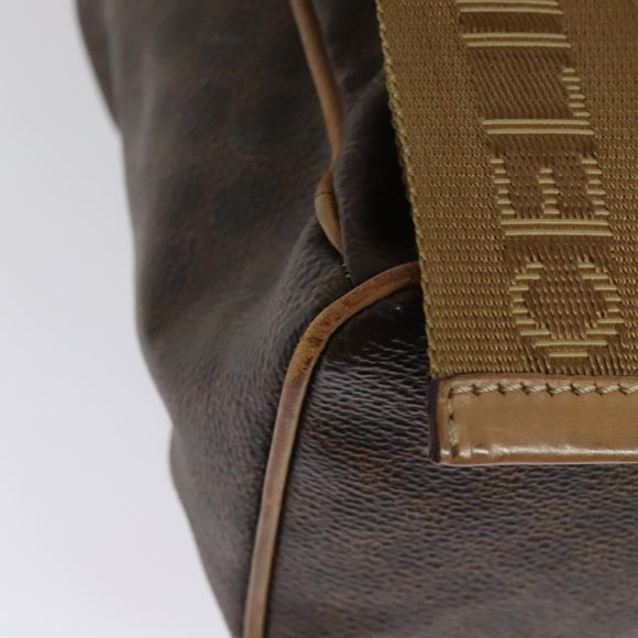 CELINE Macadam Canvas Backpack PVC Leather Brown Gold Auth hk2918