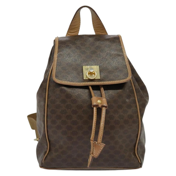 CELINE Macadam Canvas Backpack PVC Leather Brown Gold Auth hk2918