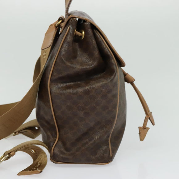 CELINE Macadam Canvas Backpack PVC Leather Brown Gold Auth hk2918